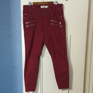 Torrid Red Skinny Jeans with Zipper Accents